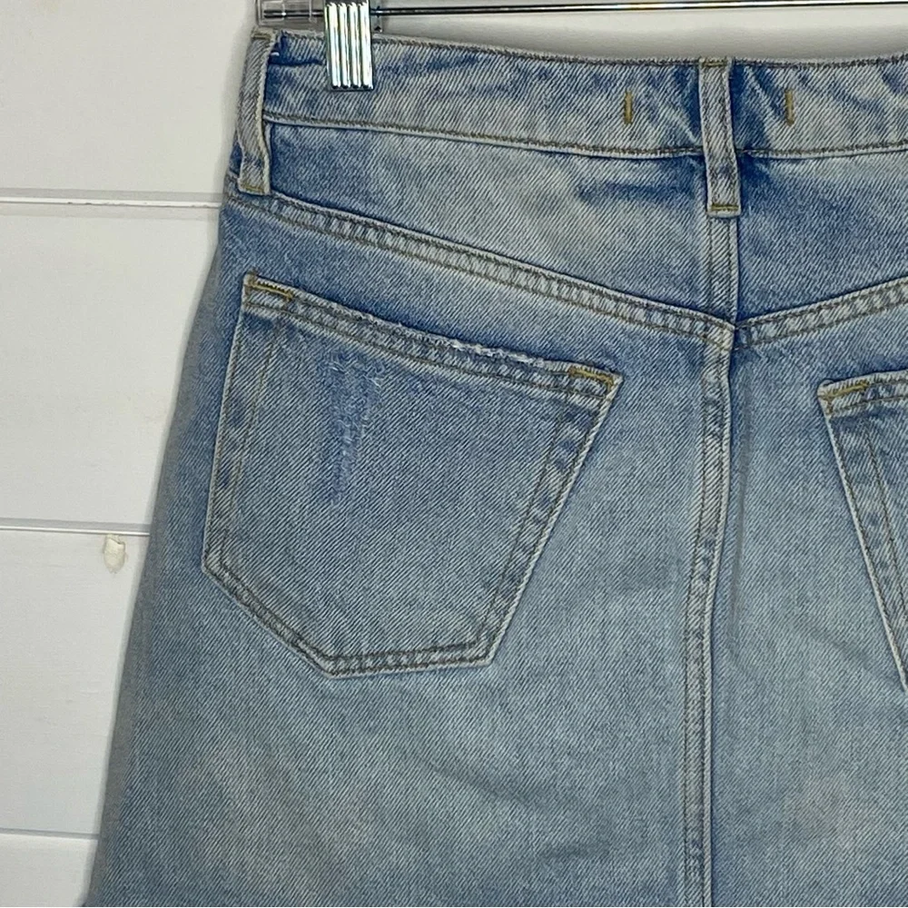 Free People We the Free Jean Mini Skirt XS Button Fly Cotton Distressed Denim